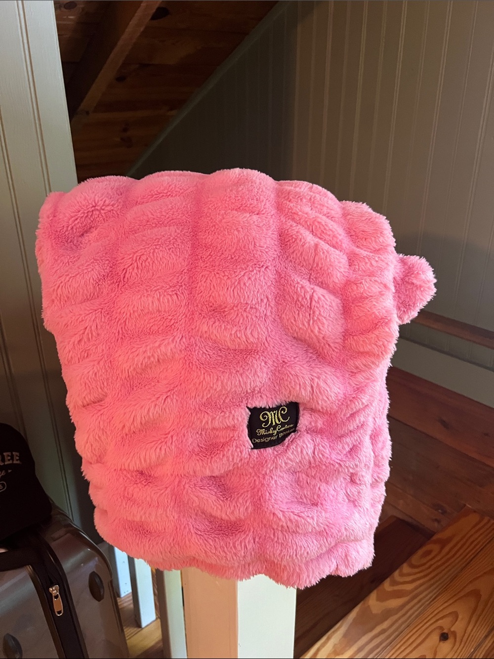 Pink Plush Kids Hooded Hat with Ear Detail
